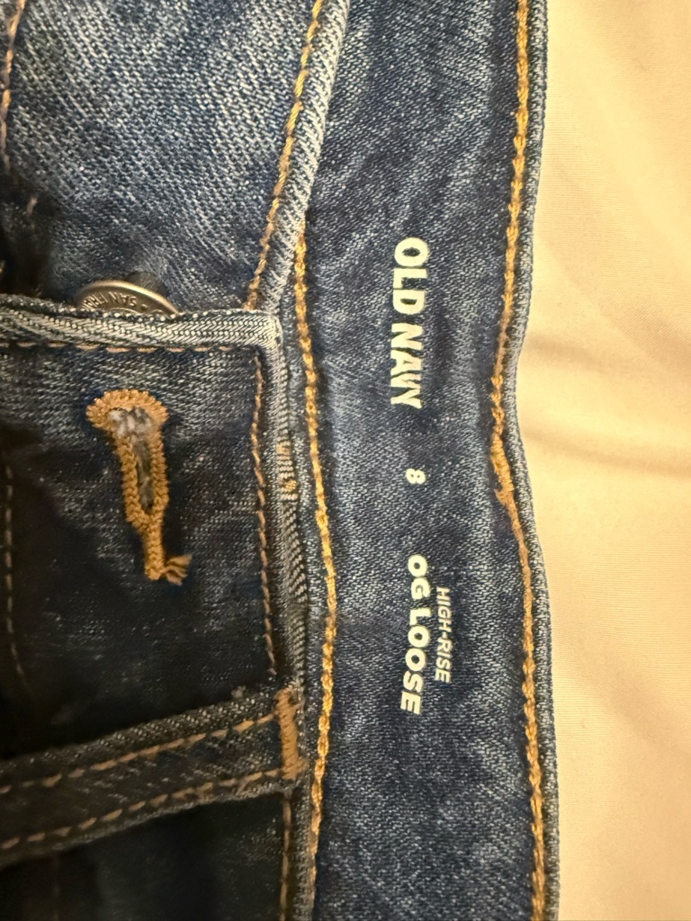 Old Navy Men's Relaxed OG Loose Jeans - Dark Blue with Tan Stitching